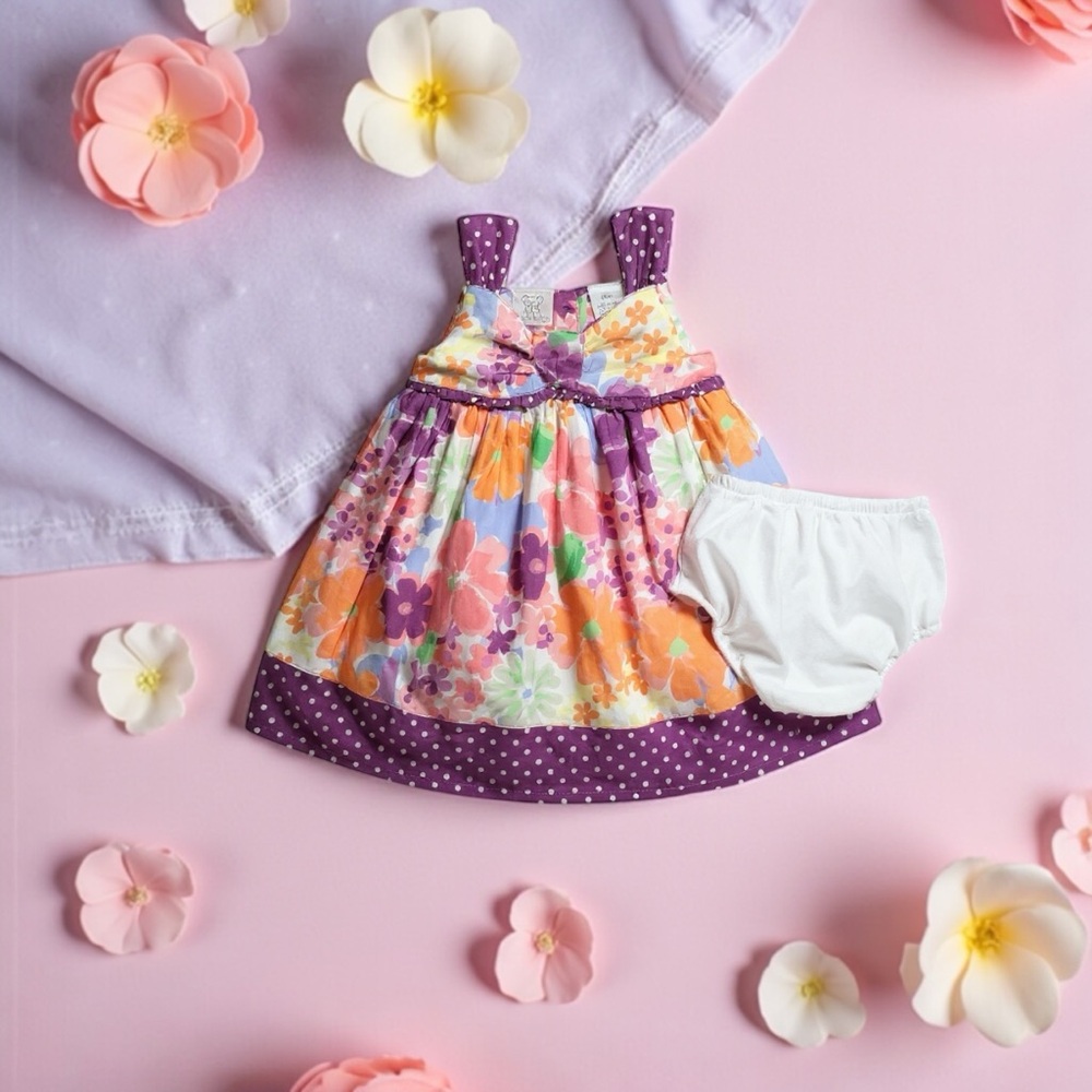 Koala Kids Floral Dress with Bloomers - Purple and Multicolor